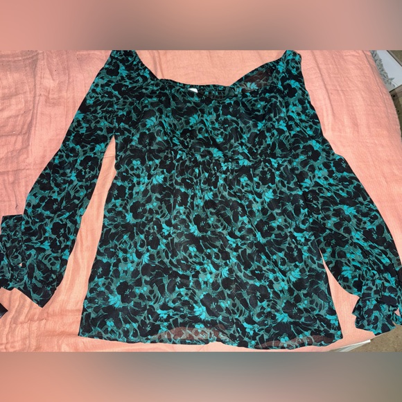 Isabelle Tops - Elegant Teal and Black Women's Blouse